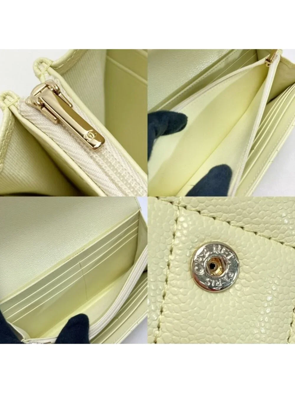Chanel Quilted Classic Flap Wallet Light Yellow CC Logo Caviar Leather